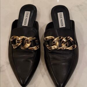Steve Madden Black Mules with Gold Chain Detail